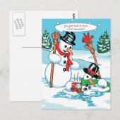 Funny Snowman met Hot Chocolate Cartoon Briefkaart (Voorkant / Achterkant)