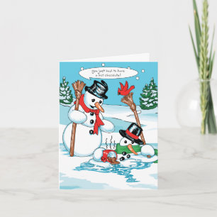 Funny Snowman met Hot Chocolate Cartoon Feestdagen Kaart