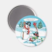 Funny Snowman met Hot Chocolate Cartoon Magneet (Voorkant / Achterkant)