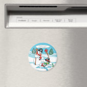 Funny Snowman met Hot Chocolate Cartoon Magneet (Insitu (Vaatwasser))