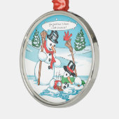 Funny Snowman met Hot Chocolate Cartoon Metalen Ornament (Links)