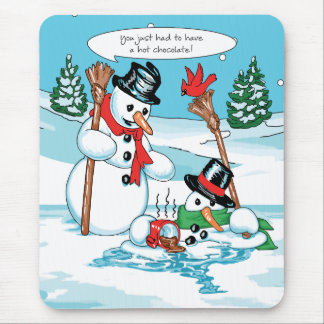 Funny Snowman met Hot Chocolate Cartoon Muismat