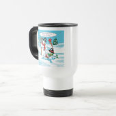 Funny Snowman met Hot Chocolate Cartoon Reisbeker (Voorkant links)