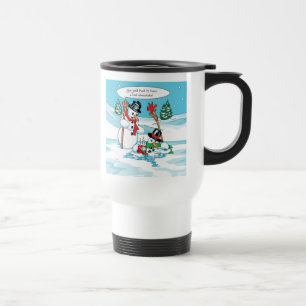 Funny Snowman met Hot Chocolate Cartoon Reisbeker