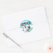 Funny Snowman met Hot Chocolate Cartoon Ronde Sticker (Envelop)