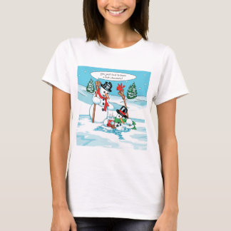 Funny Snowman met Hot Chocolate Cartoon T-shirt