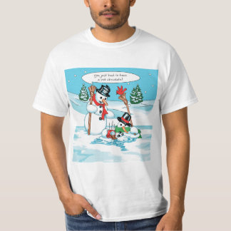 Funny Snowman met Hot Chocolate Cartoon T-shirt
