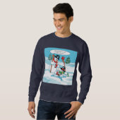 Funny Snowman met Hot Chocolate Cartoon Trui (Voorkant volledig)