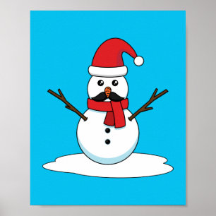 Funny Snowman met Mustache en Carrot Poster