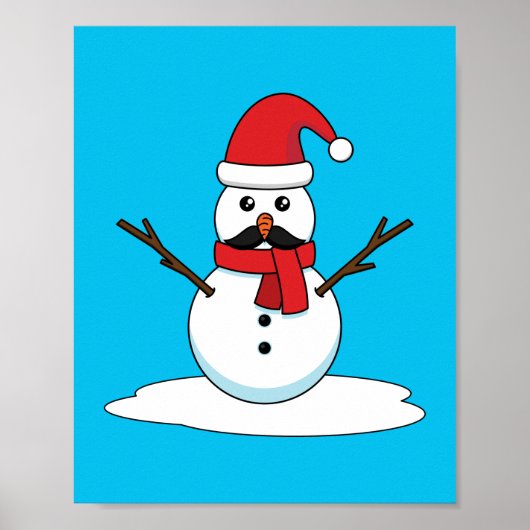 Funny Snowman met Mustache en Carrot Poster (Voorkant)