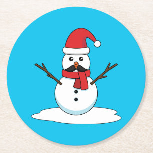 Funny Snowman met Mustache en Carrot Ronde Kartonnen Onderzetter