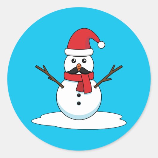 Funny Snowman met Mustache en Carrot Ronde Sticker (Voorkant)