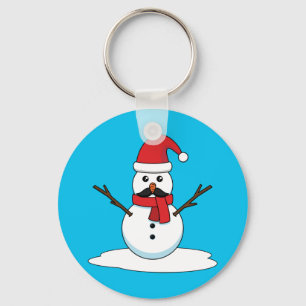 Funny Snowman met Mustache en Carrot Sleutelhanger