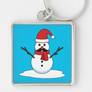 Funny Snowman met Mustache en Carrot Sleutelhanger