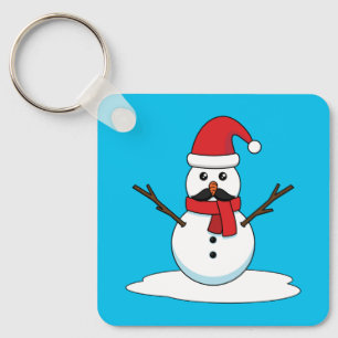 Funny Snowman met Mustache en Carrot Sleutelhanger