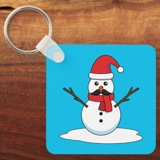 Funny Snowman met Mustache en Carrot Sleutelhanger (Voorkant)