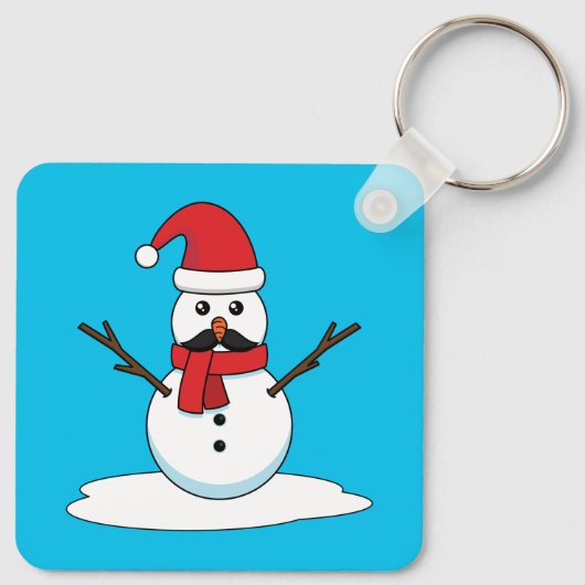 Funny Snowman met Mustache en Carrot Sleutelhanger (Achterkant)