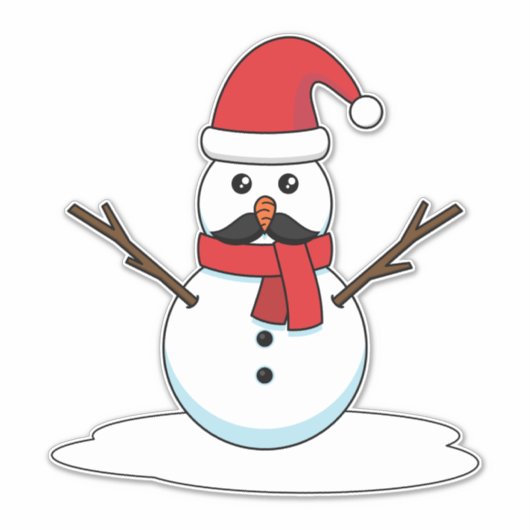 Funny Snowman met Mustache en Carrot Sticker (Voorkant)