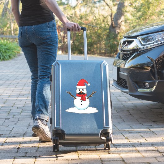 Funny Snowman met Mustache en Carrot Sticker (Koffer Insitu)