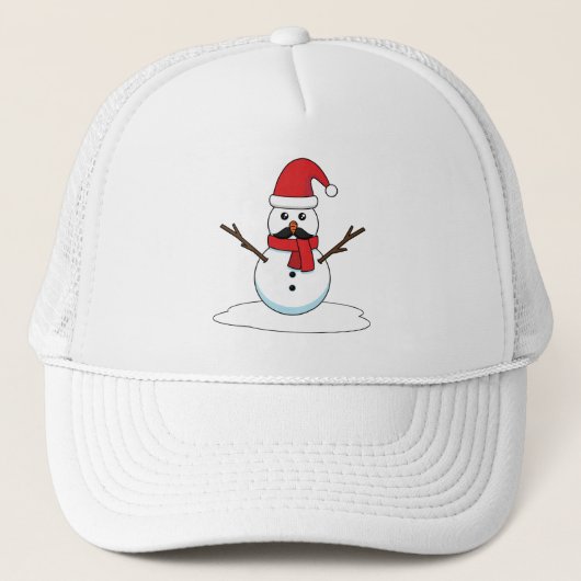 Funny Snowman met Mustache en Carrot Trucker Pet (Voorkant)