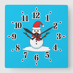 Funny Snowman met Mustache en Carrot Vierkante Klok