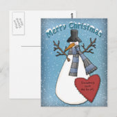 Funny Snowman met pet en sjaal Briefkaart (Voorkant / Achterkant)
