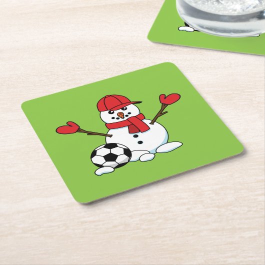 Funny Snowman met Voetbal Kartonnen Onderzetters (Schuin)
