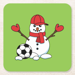 Funny Snowman met Voetbal Kartonnen Onderzetters