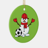 Funny Snowman met Voetbal Keramisch Ornament (Rechts)