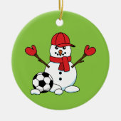 Funny Snowman met Voetbal Keramisch Ornament (Voorkant)