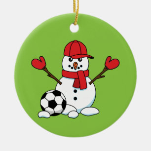 Funny Snowman met Voetbal Keramisch Ornament