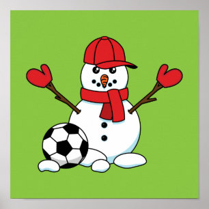 Funny Snowman met Voetbal Poster