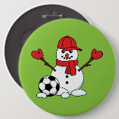 Funny Snowman met Voetbal Ronde Button 6,0 Cm (Voorkant /achterkant)
