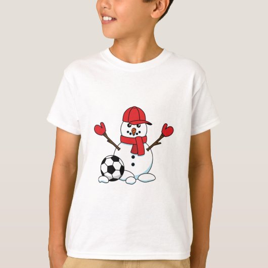 Funny Snowman met Voetbal T-shirt (Voorkant)