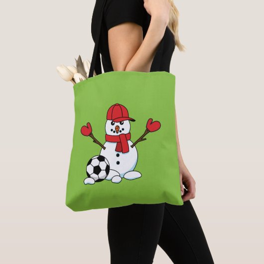 Funny Snowman met Voetbal Tote Bag (Dichtbij)