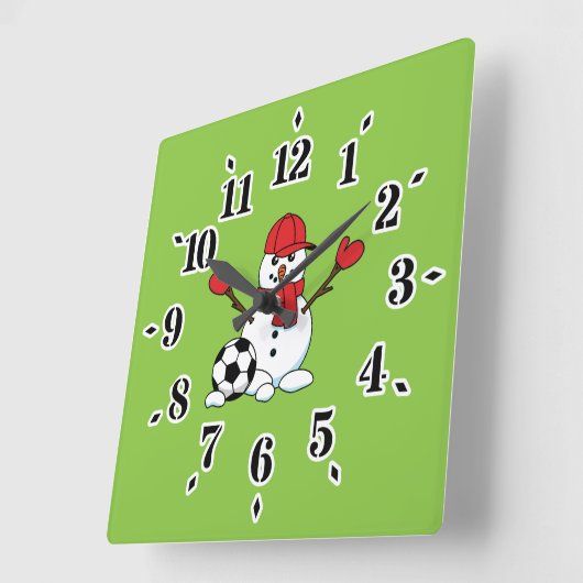 Funny Snowman met Voetbal Vierkante Klok (Hoek)
