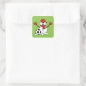 Funny Snowman met Voetbal Vierkante Sticker (Tas)
