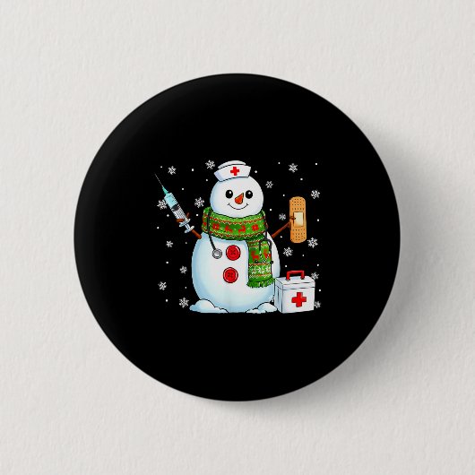Funny Snowman Nurse Pjs Pajamas Christmas Xmas Wom Ronde Button 5,7 Cm (Voorkant)