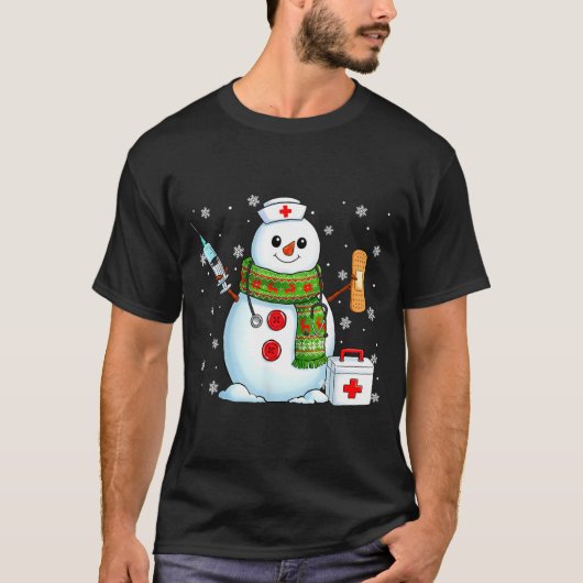 Funny Snowman Nurse Pjs Pajamas Christmas Xmas Wom T-shirt (Voorkant)
