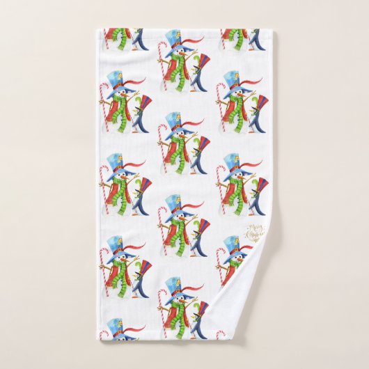 Funny Snowman Penguin Gold Glitter Merry Kerstmis Bad Handdoek (Handdoek)