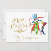 Funny Snowman Penguin Gold Glitter Merry Kerstmis Feestdagenkaart (Voorkant)