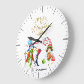 Funny Snowman Penguin Gold Glitter Merry Kerstmis Grote Klok (Hoek)