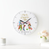 Funny Snowman Penguin Gold Glitter Merry Kerstmis Grote Klok (Huis)