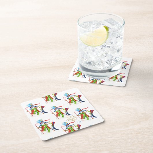 Funny Snowman Penguin Gold Glitter Merry Kerstmis Kartonnen Onderzetters (Insitu)