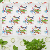 Funny Snowman Penguin Gold Glitter Merry Kerstmis Theedoek (Gevouwen)