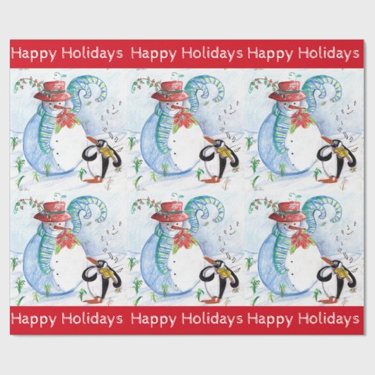 FUNNY SNOWMAN, PENGUIN'S WINTER SERENADE-Kerstmis Cadeaupapier (Vlak)