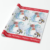 FUNNY SNOWMAN, PENGUIN'S WINTER SERENADE-Kerstmis Cadeaupapier (Uitgerold)