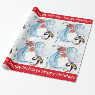 FUNNY SNOWMAN, PENGUIN'S WINTER SERENADE-Kerstmis Cadeaupapier
