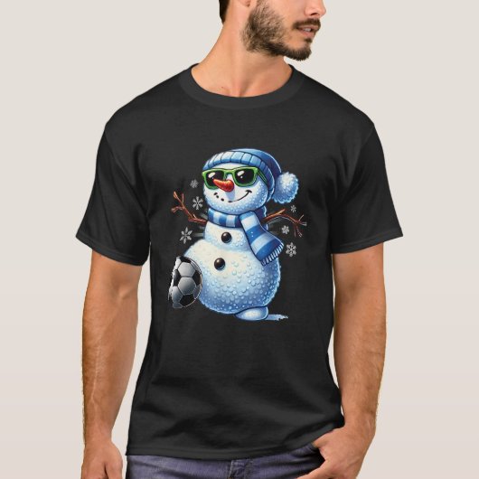 Funny Snowman Playing Soccer Lovers Boys Kids Teen T-shirt (Voorkant)
