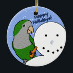 Funny Snowman Quaker Paraket Ornament<br><div class="desc">Grappig Quaker Paraket ornament! De kleurrijke papegaai zit op de schouder van een sneeuwman,  waarbij de arme sneeuw zijn wortelneus in zijn voet is,  waar hij op heeft geknibd. De tekst luidt: "Prettige feestdagen!" Hilarious papegaaien zien er perfect uit op de kerstboom van de vogelliefhebber.</div>